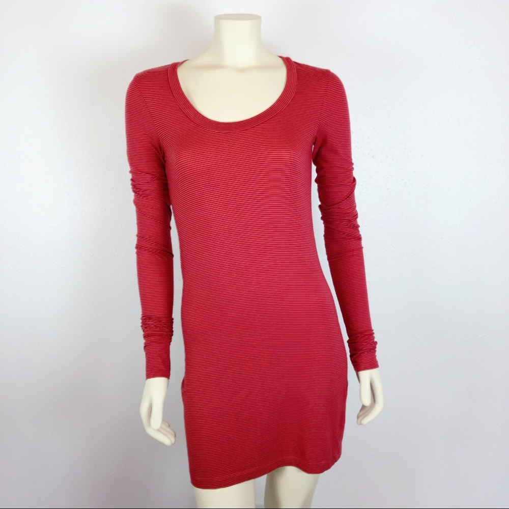 Splendid Red Striped Bodycon Long Sleeve Tee Dress